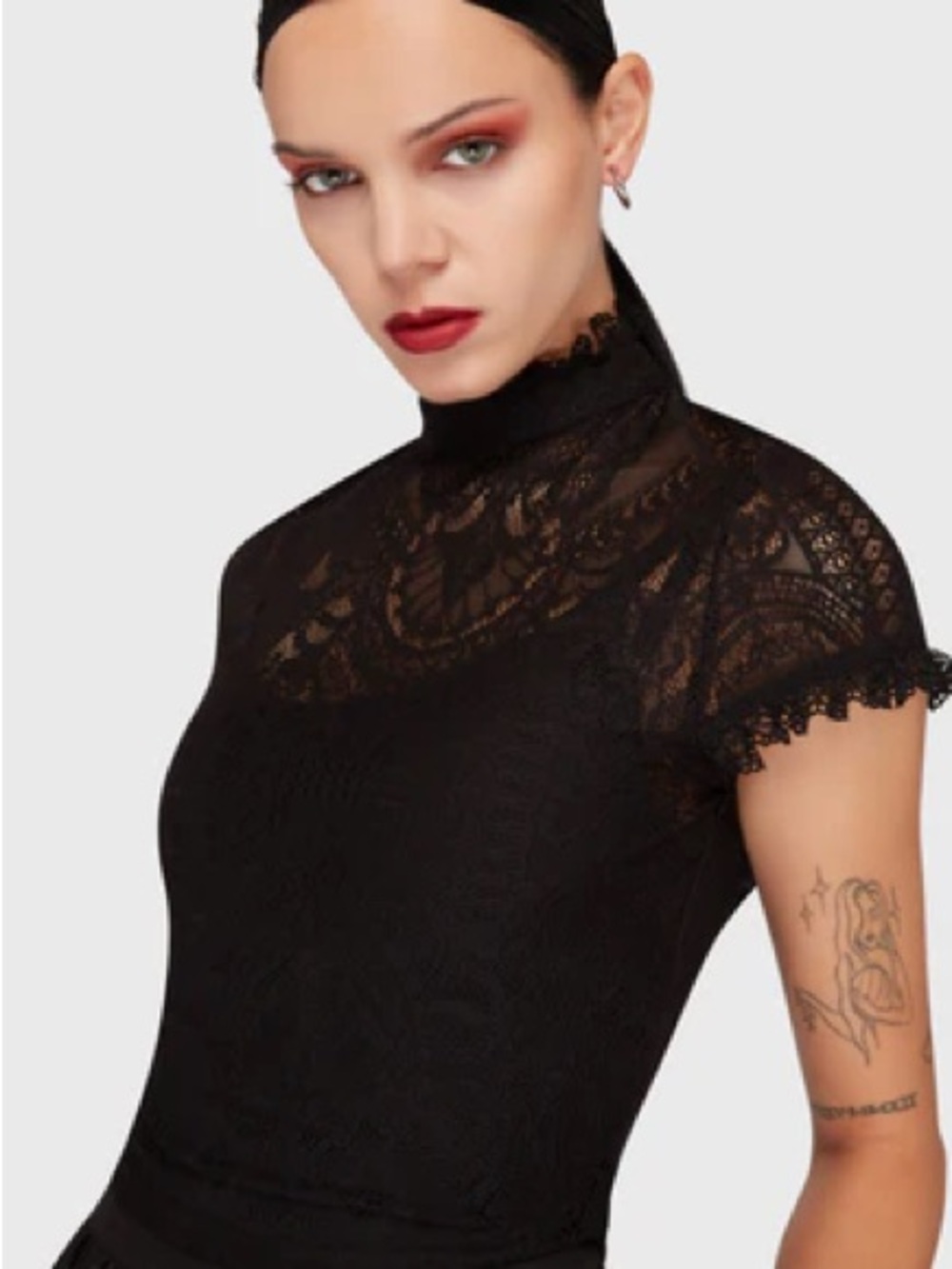KILLSTAR Ava Lace Crop Top Short Sleeve Black Gothic Sheer Grunge Dark Academia